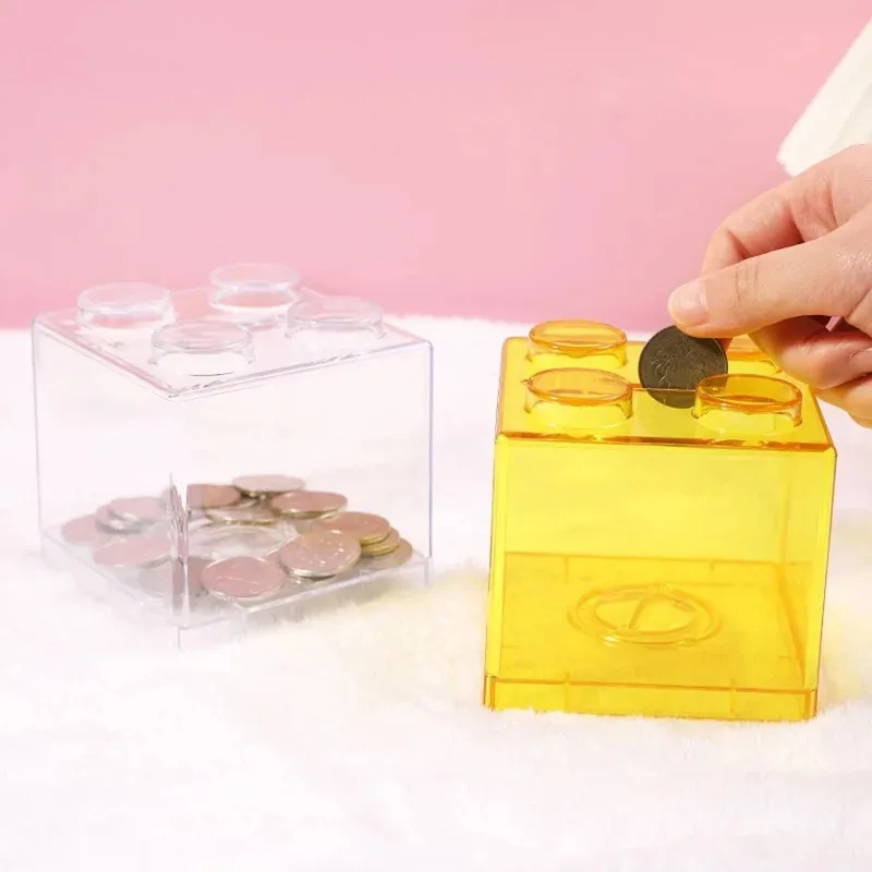 4 Pcs Clear Plastic Building Blocks Money Boxes Coin Savings Jars Children's Toys Gifts plastic savings jars