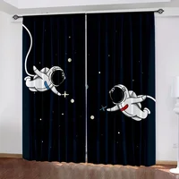 2PCS Astronaut Space Astronaut Window Curtains Cartoon Characters Cosmic Planet Adventure Rod Pocket Window Drapes. 2
