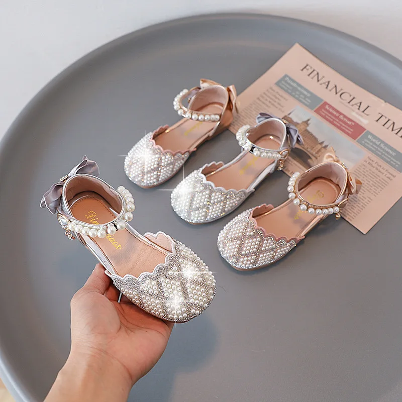 Pearl Girls Sandals Summer Fashion Rhinestone Children's Soft Bottom Shoes Baby Kids Wild Sweet Princess Sandals Mary Janes