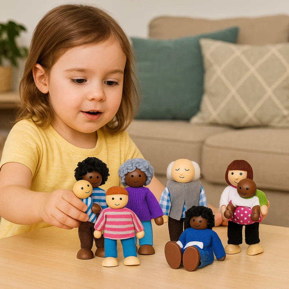 8pcs/set Simulation Wooden Furniture Miniature Story-telling Figures Mini Wood Family Miniature People Characters