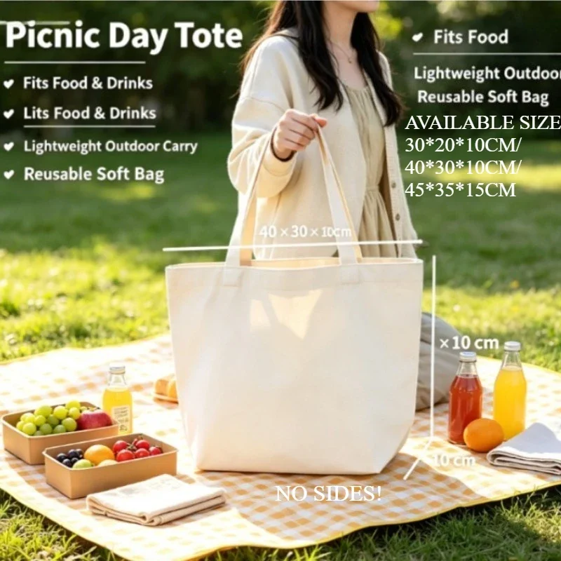 Sustainable Cotton Canvas Tote Bag - Lightweight & Reusable Shopping and School Handbag