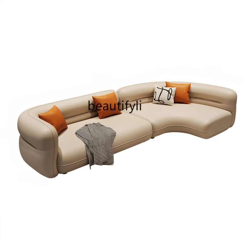 

Leather Sofa Living Room High-End Villa French Entry Lux Modern First Floor Leather Sofa Arc living room furniture