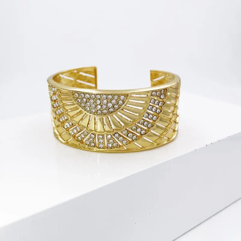 New Jewelry Set For women Wide Bangle Big Drop Earrings 18K Gold Plated Necklace And Ring Luxury Design For Wedding Party