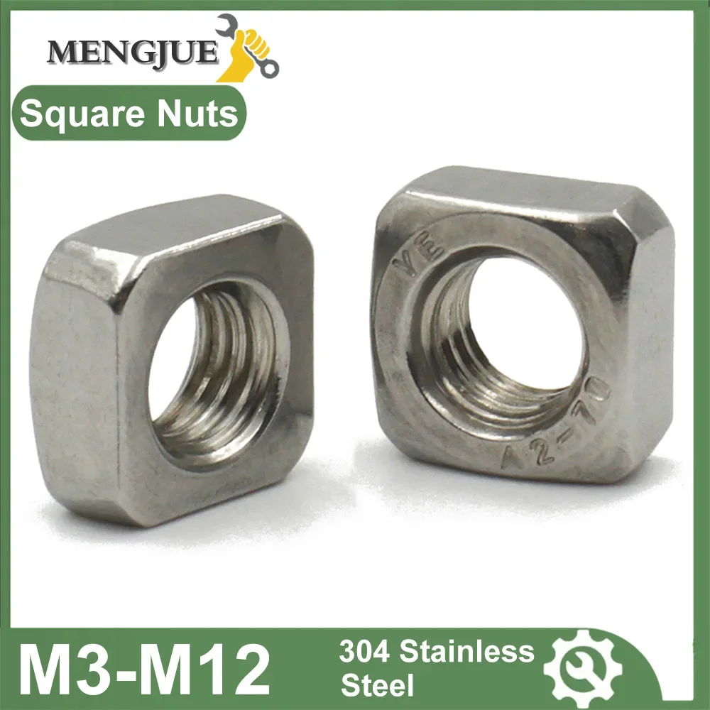 1-50pcs 304 A2-70 Stainless Steel Square Nuts M3 M4 M5 M6 M8 M10 M12 for Screw Bolt Fastener Accessories
