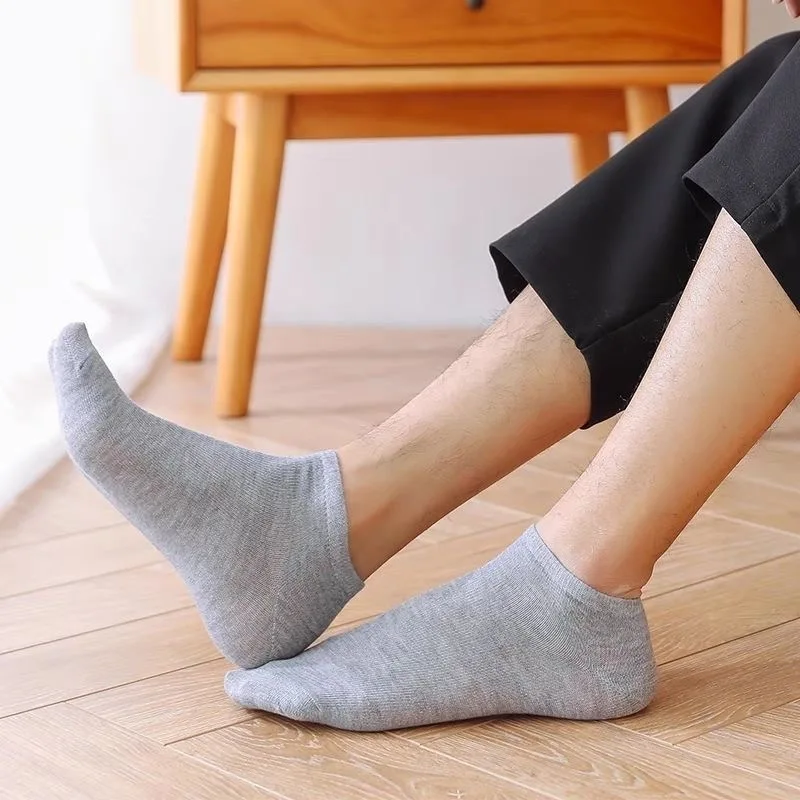 20Pcs/ Men\'s Socks Spring Summer Thin Breathable Soft Polyester Cotton Socks Black Casual Business Ankle Boat Socks Size EU38-45