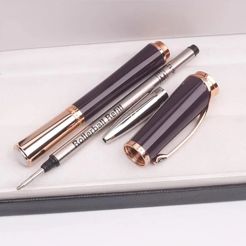 Luxury M Grace Kelly Dark Purple Rollerball Ballpoint Pen Gift With Teardrop Shape Diamond Stone Clip Writing Smooth images - 6