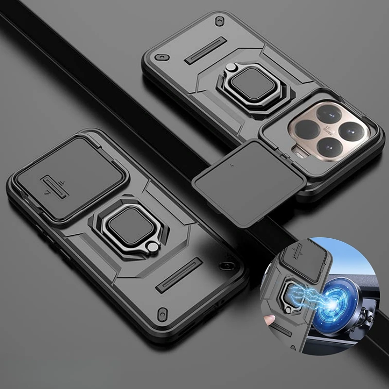 Shockproof Armor Phone Case with Slide Camera Cover and Car Magnetic Holder