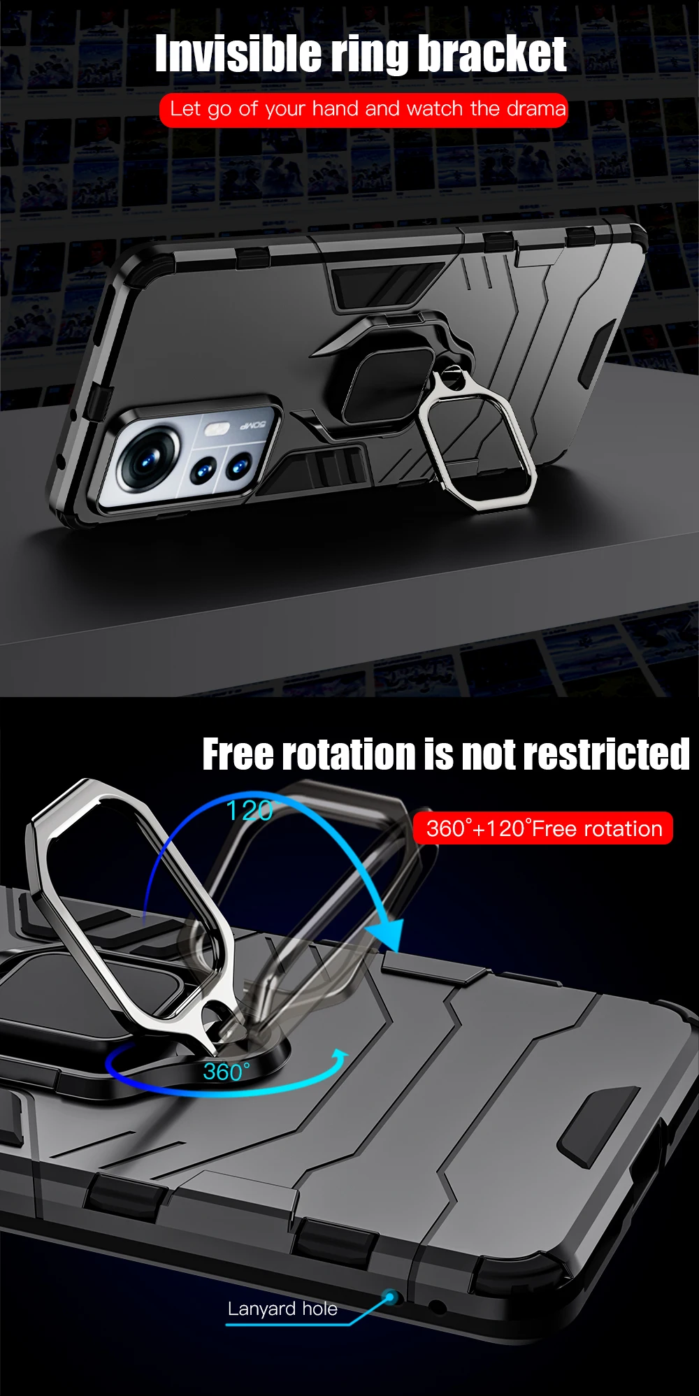 KEYSION Stoßfeste Rüstungshülle für Xiaomi 12 Lite 12S Pro 5G Silikon + PC-Ringständer Telefonrückseite für Xiaomi Mi 12 P_voghion.com