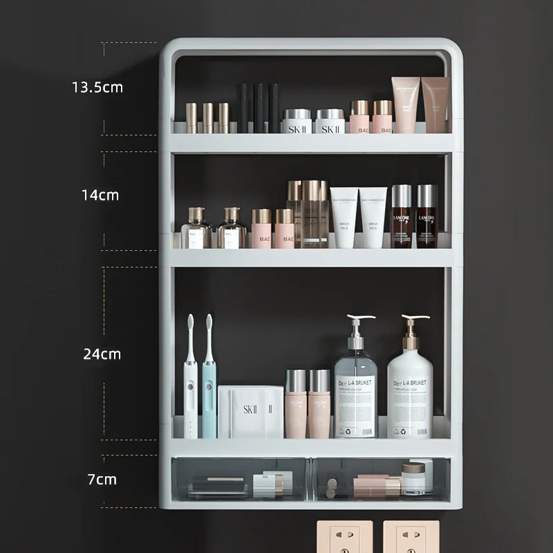 Bathroom Wall Mounted Shelf Multifunctional Toiletries Storage Rack Kitchen  Seasoning Bottle Storage Rack Cosmetics Organizer