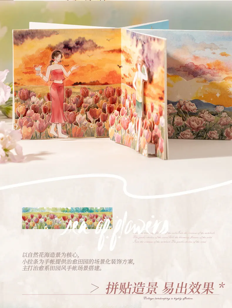 JIANQI 30mm*2m Blumen-Meeres-Landschaft Klebebänder DIY Scrapbooking Deko Fotoalbum Collage Journaling Materialien Aufkleber – Detail 4