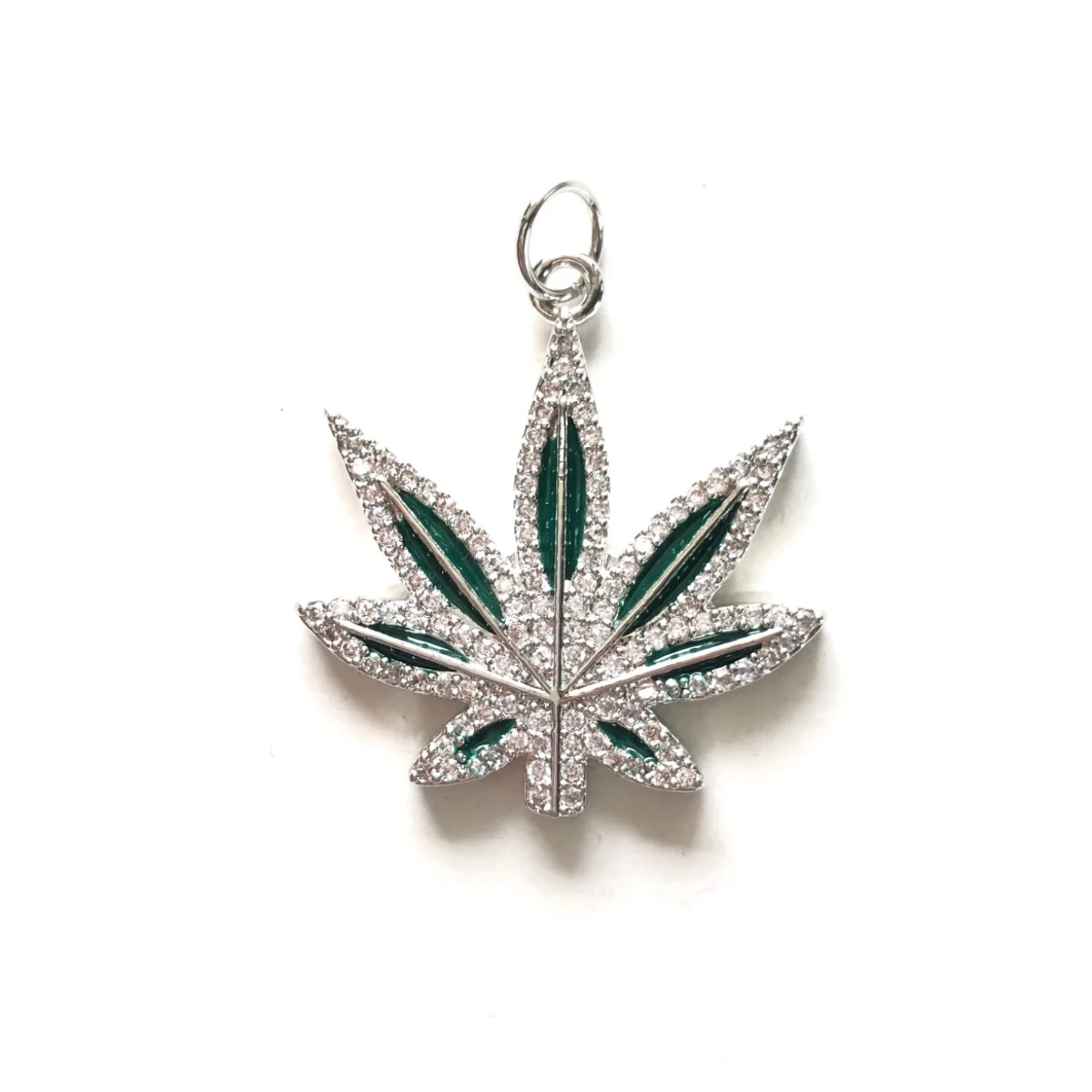 5pcs Gold-Plated Marijuana Leaf Shape Pendant Cubic Zirconia