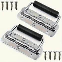 Enhanced Toolbox Handle Set with Non - slip Rubber Grip and Polished Cast Iron Spring - Foldable Industrial Design - 4XL (Black - 2 sets)