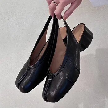 Ins Style Spring Summer Fashion Pleated Split Toe Women Pumps Comfortable Low heeled Slingbacks Tabi Ballet Loafers Girls Shoes 1