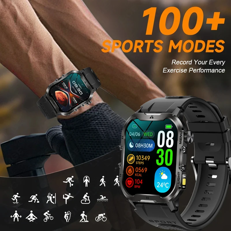 For Xiaomi Military Smart Watch Men IP68 Waterproof Outdoor Sports Fitness Watches Health Monitoring 1.96" BT Call Smartwatch - Image 6