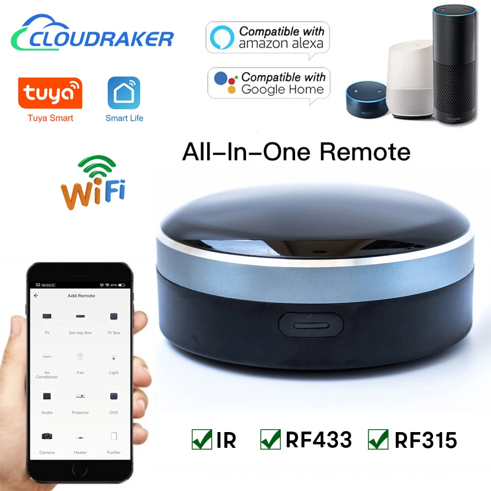 

Универсальный пульт дистанционного управления CUSAM Tuya IR RF 433/315, Wi-Fi, для ТВ, штор переменного тока, роликовый затвор, работает с Alexa Google Home Siri