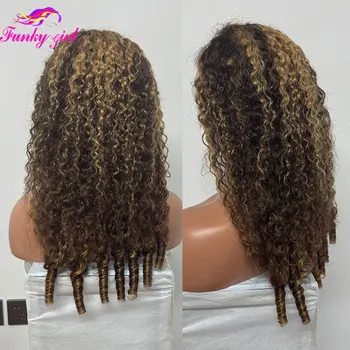 Highlight Burmese Curly Lace Frontal Human Hair Wig 4/27 Brazilian Pixie Curls Human Hair Wigs For Women 200% density Hair Wig 1