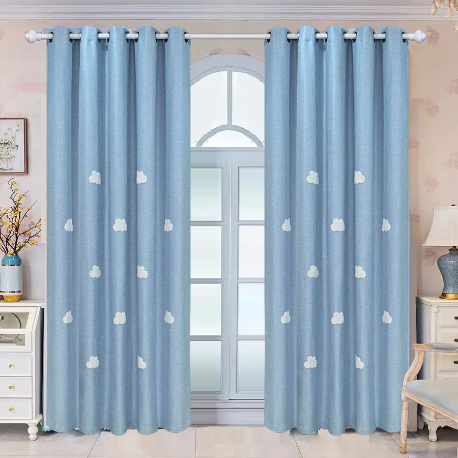 Kid\'s Cute Cartoon Clouds Curtains for Living Room Blue Semi-Blackout White Cloudy Curtains for BOYS AND GIRLS  #VT