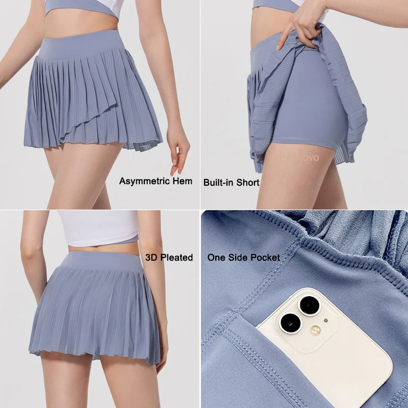 VITALINOVO Pleated Tennis Skirt High Waisted Golf Skirts for Women Lightweight Flowy Cut Athletic Skorts A-Line Skirt with Short
