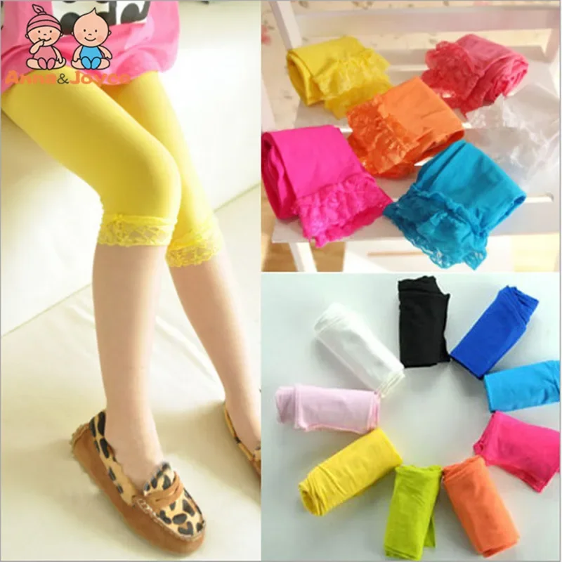 

20pc/Lot Spring Summer New Candy Color Hook Lace Children Pantyhose At Five To Seven Points Leggings Girls