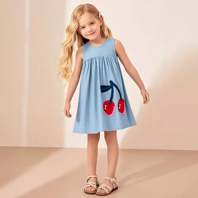 Little maven vêtements pour enfants été bébé filles robe sans manches enfants vêtements gilet robe fruits cerise filles robes en jean 1