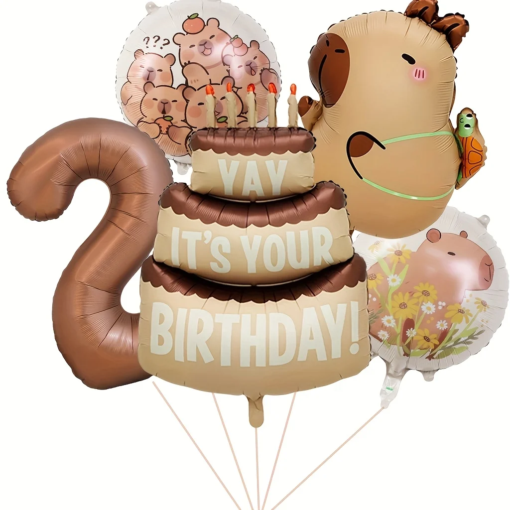 5 stücke Cartoon Tier Capybara Thema Geburtstag Kuchen Folie Ballon Kinder Geburtstag Party Kaffee Anzahl Ballon Baby Dusche Geschenke – Detail 3