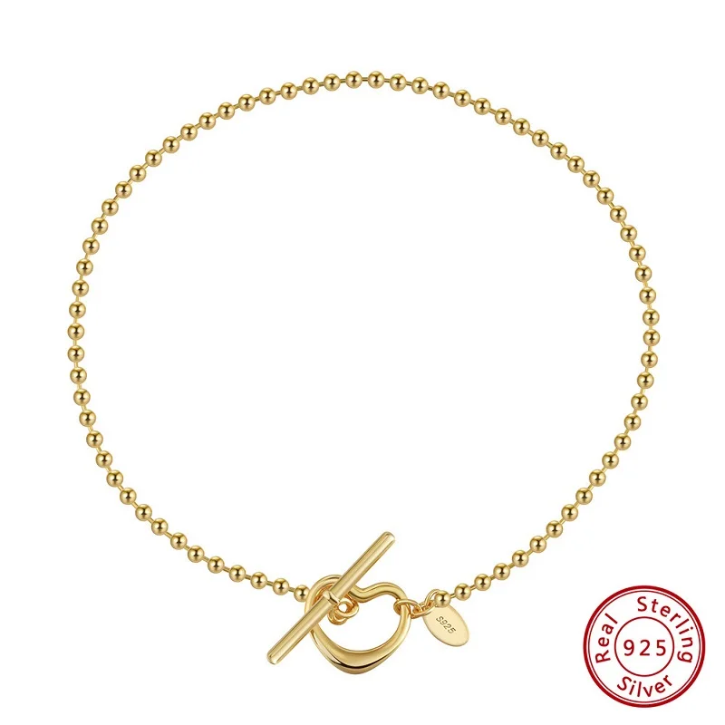 Heart Simple Anklets for women Silver 925 Foot Chain Summer Jewelry accessory 23cm Ankle bracelet 14k gold plated
