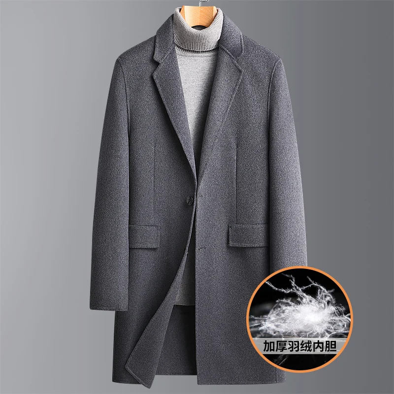 

AYUNSUE Men's Classic Wool Coats Male Long Trench Coat Men's Down Liner Wool Coat Business Cashmere Double-sided Wool FCY017