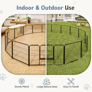 JHK 16 Panel Dog Playpen Indoor Pet Fence Exercise for Yard Gate Heavy Duty Crates with Doors Metal Dog Pen for Camping Outdoor 2