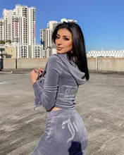 

Spring/Fall Juicy Women's Velvet Tracksuits 2 Pieces Set Cardigan Sweatshirt and Pants Brand Fabric Velour Hoodies Suit
