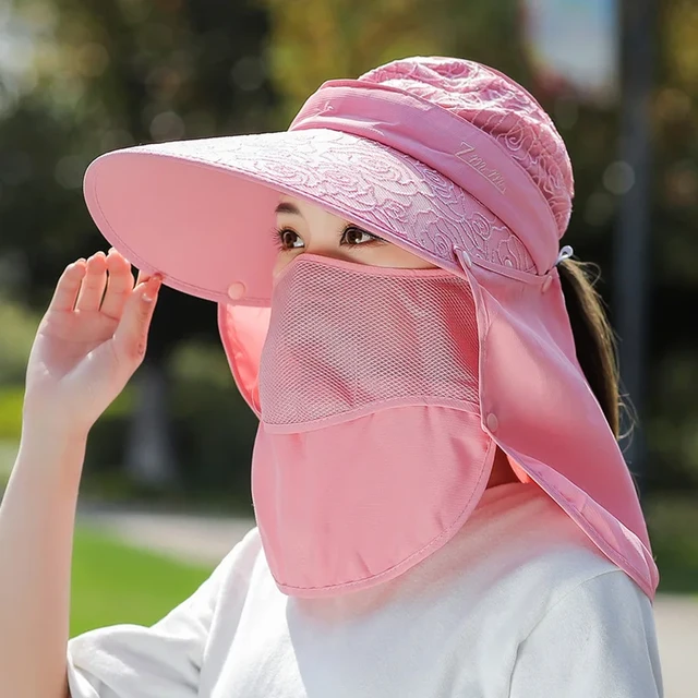 1pc Women's Sun Hat With Face Veil, Uv Protection, Adjustable Brim,  Suitable For Outdoor Activities Like Cycling, Summer