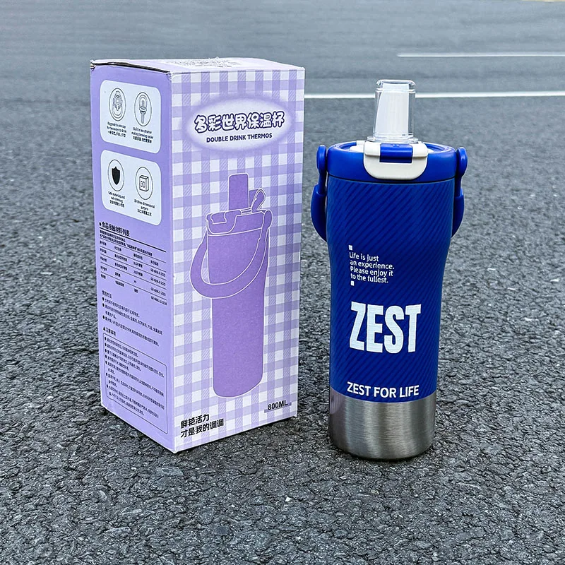 Minimalist Insulated Water Bottle with Dual-Function Lid, 600ML