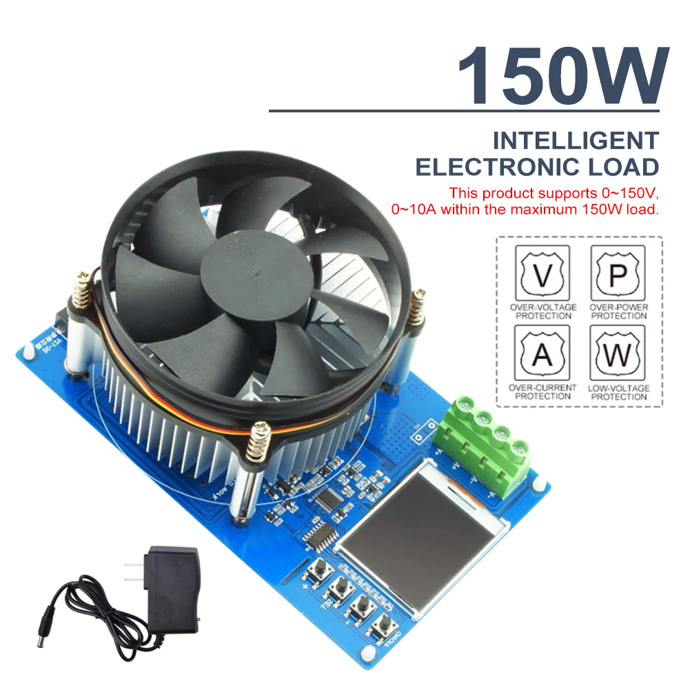 

150W 4-wires Battery Capacity Tester 1.77 Inch TFT Color Screen CNC Type Electronic Load Power Discharge Tester with US Adapter