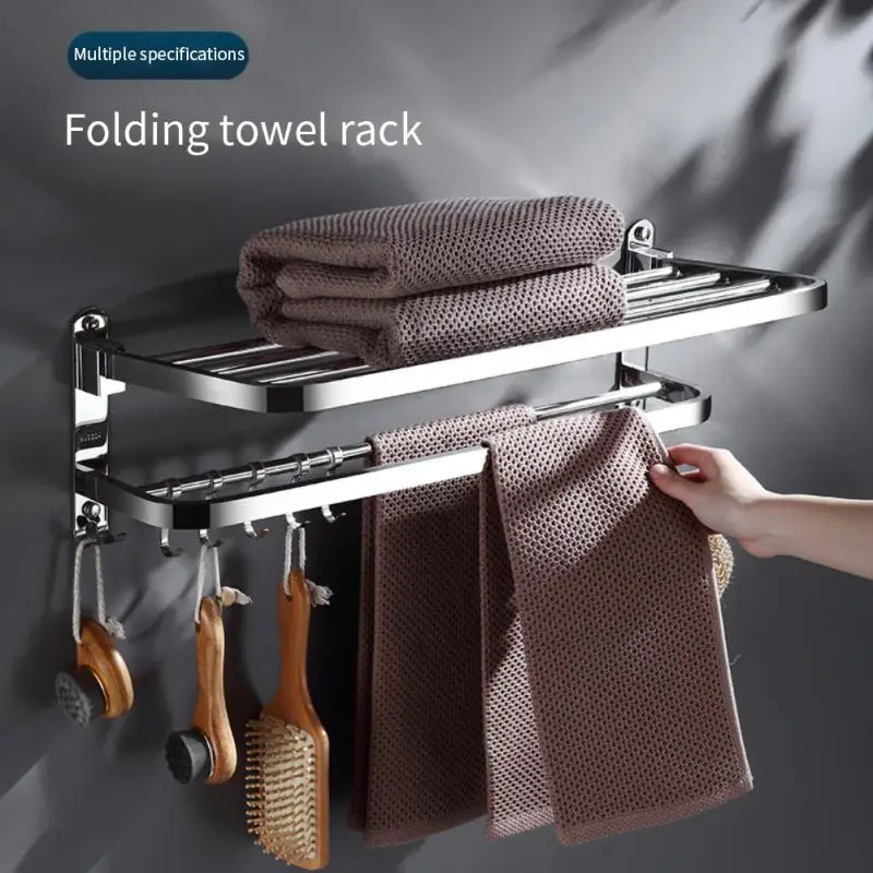 

Towel Rack Hanger 304 Stainless Steel Folding Movable Bath Towel Shelf Polished Towel Holder Storage Shelf Bathroom Accessories