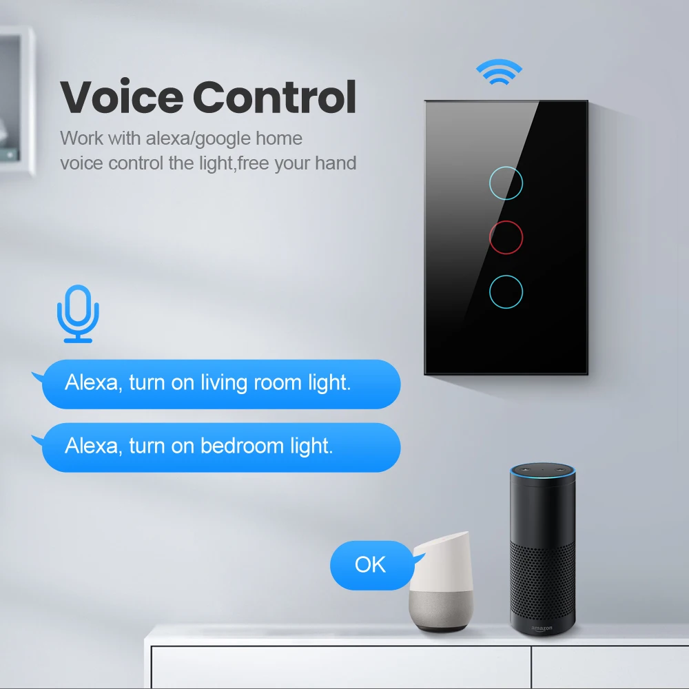 

Стеклянная панель 3,0 1/2/3 Gang Smart Life работает с Alexa Home светильник сенсорный переключатель таймер App пульт дистанционного управления