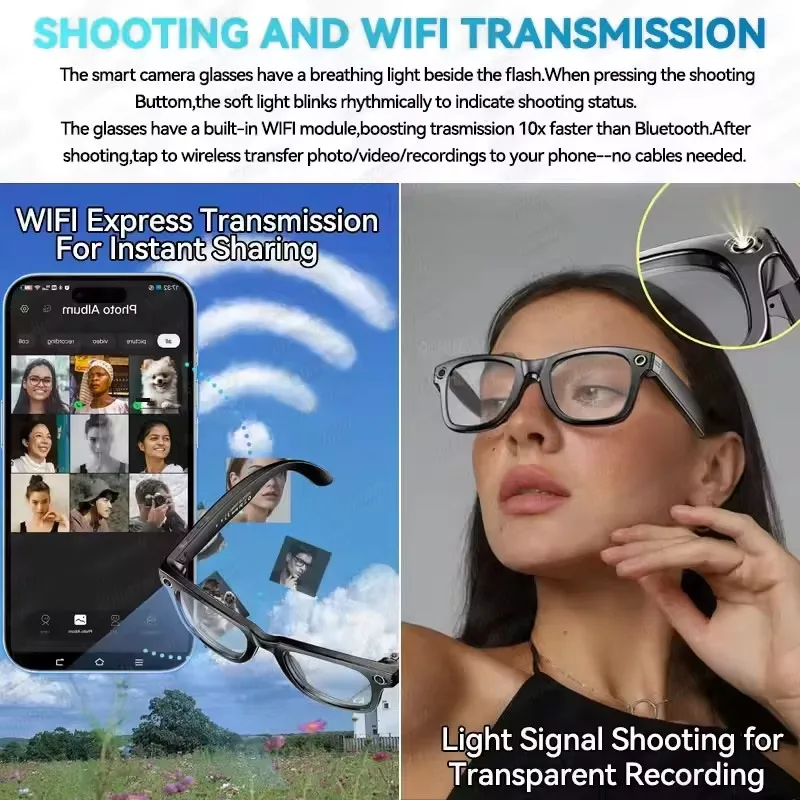 2025 New Women 4k Uhd 800w Pixel Anti Shake Camera Glasses Ai Translation Wifi Voice Smart Glasses Ip65 Men Anti Blue Light Lens, Alina Gadgets