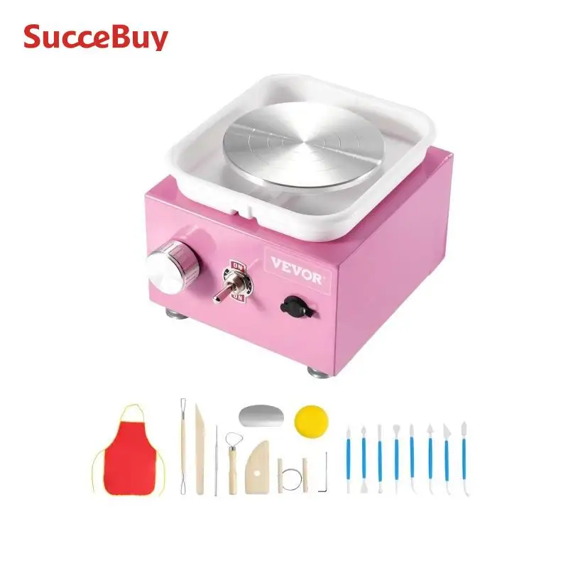 Mini Pottery Wheel 0-320RPM Adjustable Speed Detachable Basin 2.56in/3.94in 2 Turntable for ArtCraft Work Home DIY Pink