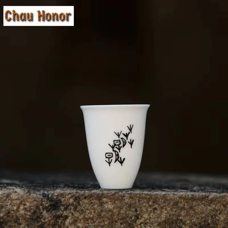 2pc/set China Oracle Bone Oracle Time Ceramic Teacup Creative White Porcelain Smelling Cup Small Tasting Mug Kung Fu Teaset 40ml