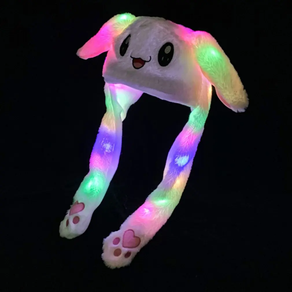 Kawaii Plush LED Glowing Rabbit Ears Hat Lovely Luminous Kids Adult Plush Hand Pinch Cap Moving Ears Hat With Earflap Gifts 1pcs fluorescent hat,neon hat