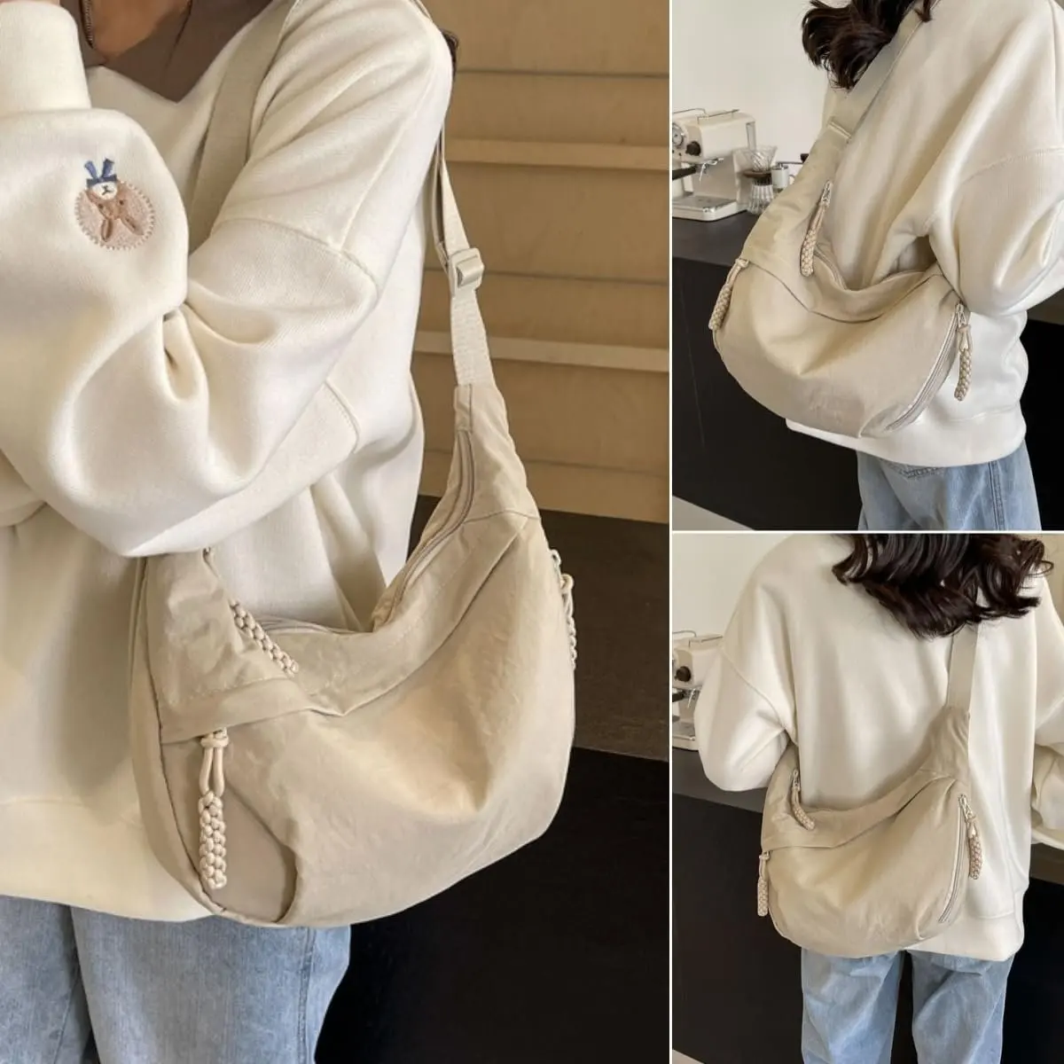 Women's Fashion Plain Colour Crossbody Hobo Bag Simple Design Women's Messenger Bag Nylon Hobos Small Shoulder Bags Vintage