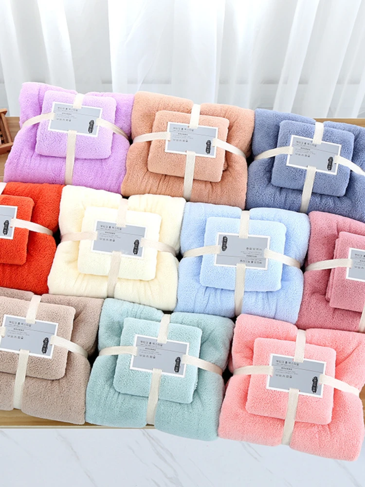 2pcs Set Luxury Super Large Towel High Absorbent Soft Coral Fleece Bath Towel and Face Towels Set for Adults 70x140cm 35x75cm