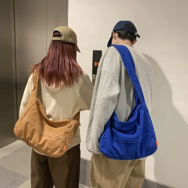 100% Cotton Female Male Teenager Casual Roomy School Book Hobo Handbag Student Fashion Woman Everyday Shoulder Crossbody Bag