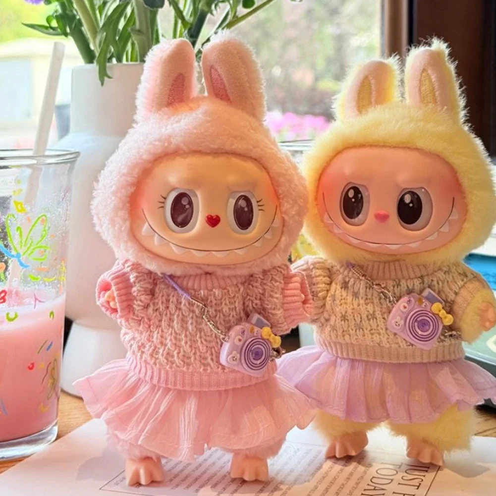 For 17cm Labubu Mini Doll Clothes Labubu Doll Outfit Accessories Tulle JK Skirt Set Love Hoodie Yarn Dress Outfit 2