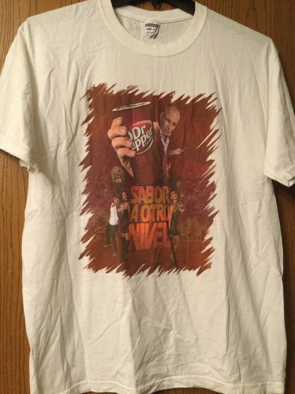 Dr. Pepper-"Sabor A Otto Nigel"-Camicia Bianca Con Maniche Lunghe 'Pitbull' - L - Jerzees