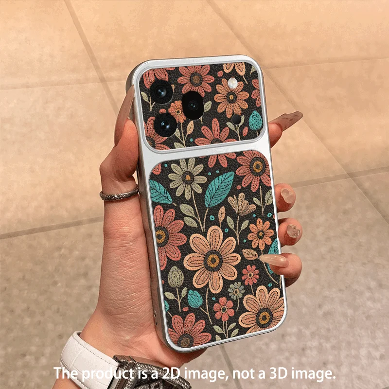 Large Window Case with Leather Texture and Floral Design