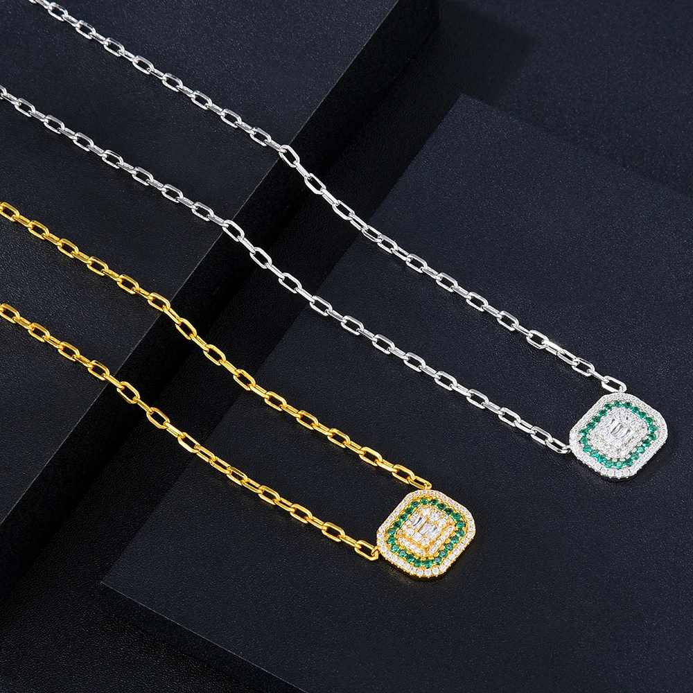 Soramoore Original Design Cute Green Square Pendant Necklace Personalized Stackable for women Wedding Party girlfriend Wife Gift