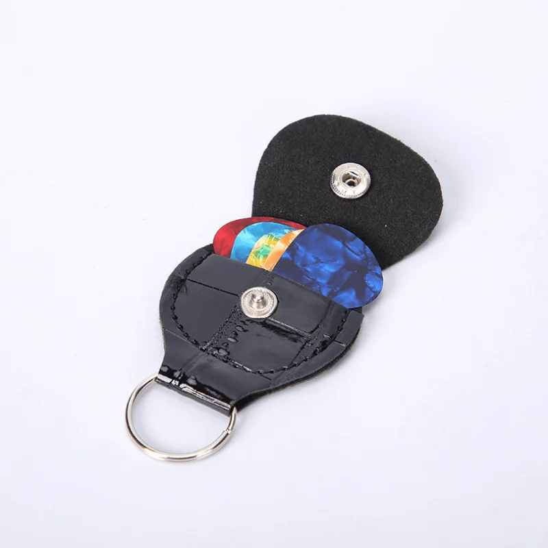 1Set Guitar Picks Keychain Holder Leather Plectrum Storage Pouch Bag Keyring Case for Electric Guitar Bass Ukulele
