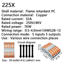 Wire connector 222X 212 Universal Compact Wiring Connection Lighting Push-in Conductor Terminal Block Mini Fast Cable Connector 