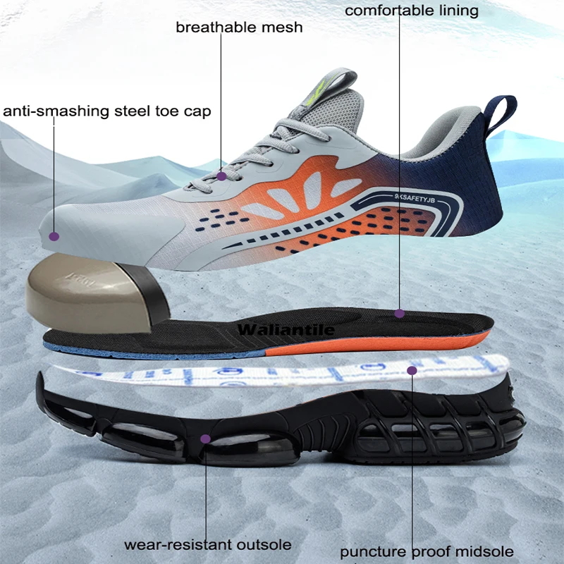 Waliantile Protective Safety Shoes Sneakers Men Anti-smashing Industrial Work Boots Puncture Proof Steel Toe Working Shoes Male