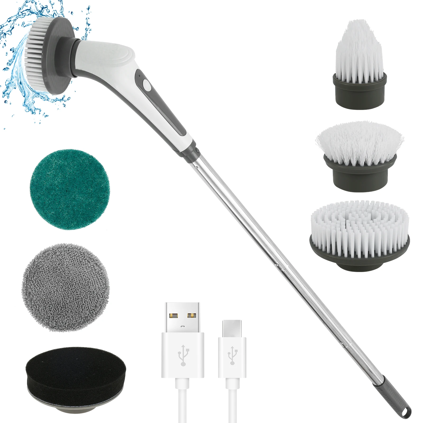 

Electric Spin Scrubber with 6 Replacement Brush Heads IPX8 Waterproof Spinning Scrubber Brush with Removable Handle Cordless