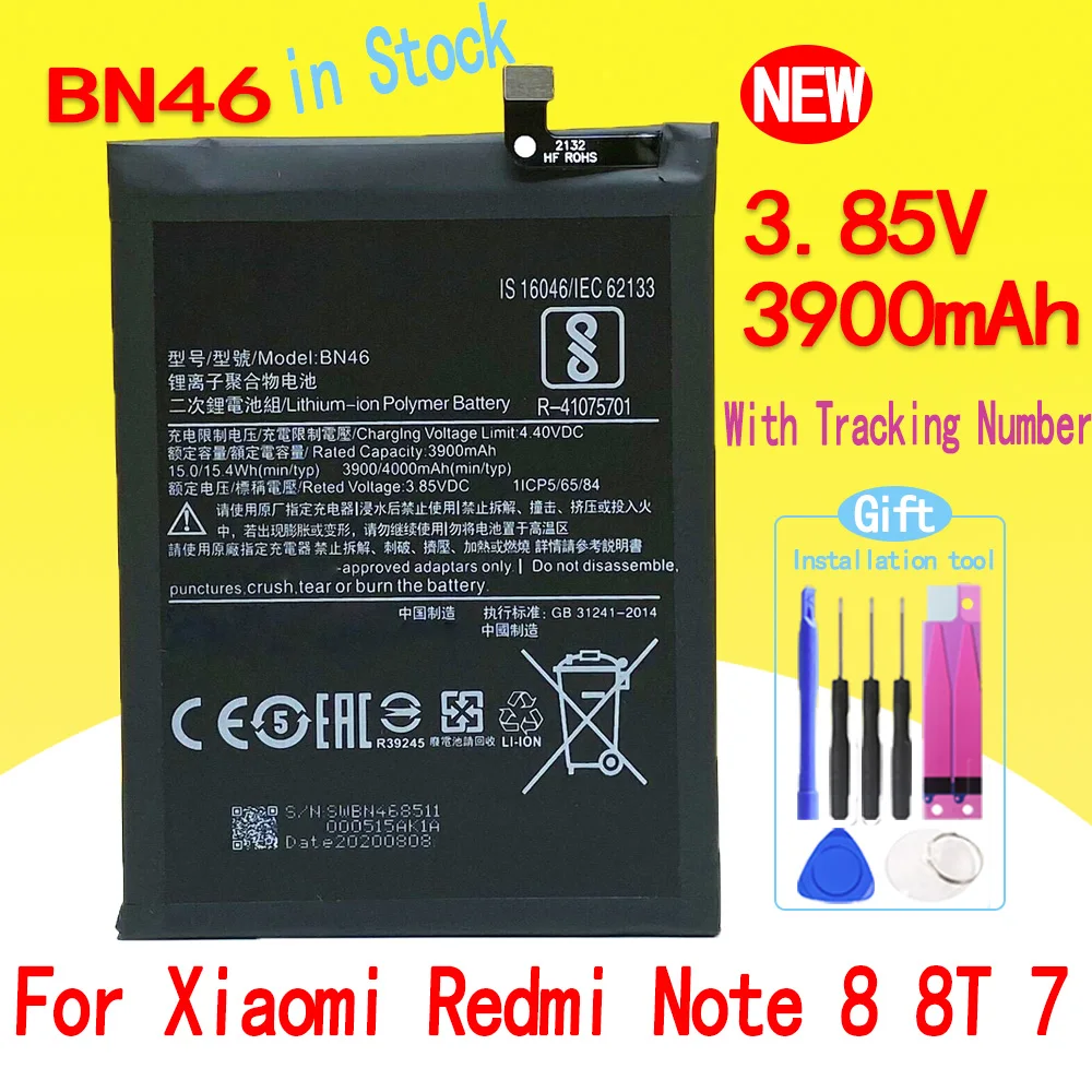 

New 3900mAh BN46 Battery For Xiaomi Redmi Note 8 /Note 7 /Note 8T Phone Replacement With Tracking Number In Stock